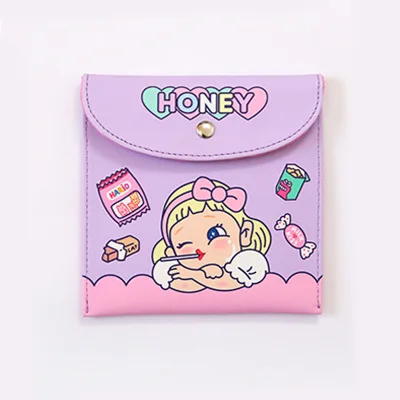 Honey Bentoy Girl PU мультяшная застежка санитарная сумка Milkjoy Кошелек для монет студенческий органайзер для писем сумка для хранения кожаные гигиенические прокладки посылка - Цвет: Honey