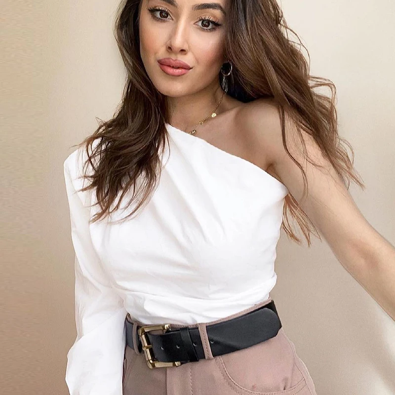 

2021 New ZA Summer Women Symmetry Blouse Long Sleeve Solid Female Loose Thin Top Single Breasted Blouse