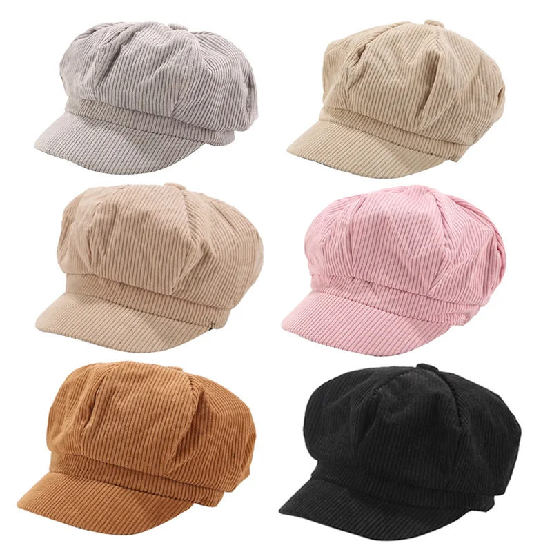 

Newly Women Vintage Corduroy Cap Leisure England Style Retro Octagonal Hat for ladies Painter Winter