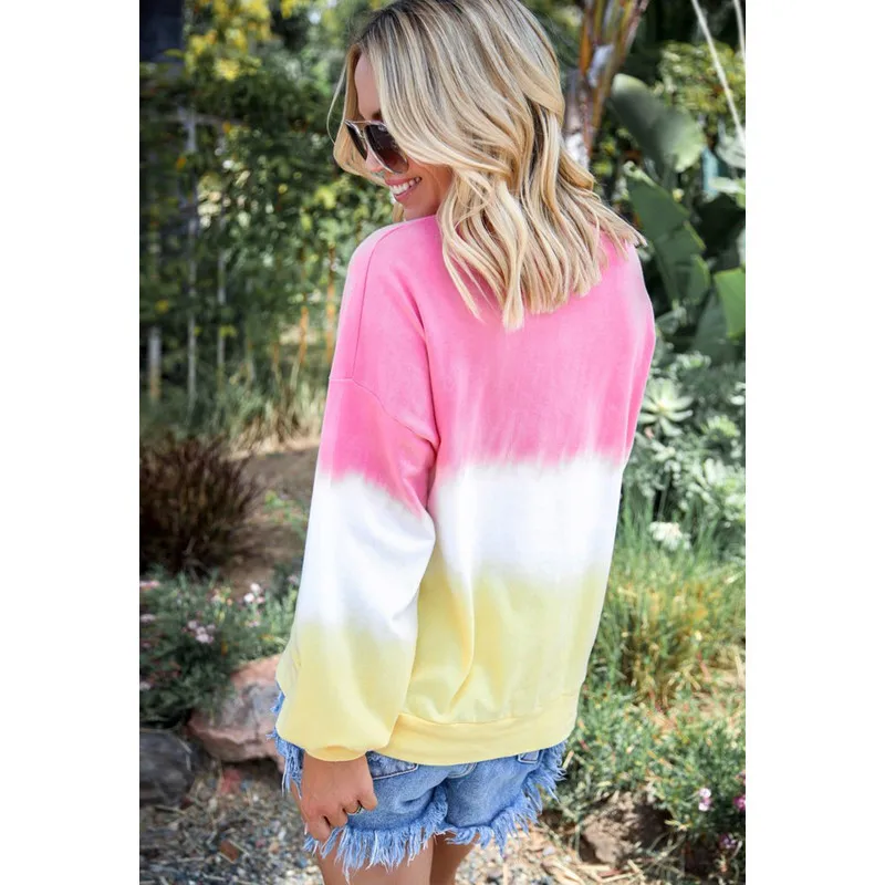 Футболка женская с длинным рукавом модная повседневная Радужная рубашка топы в