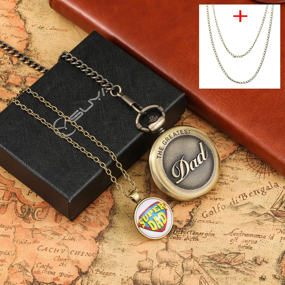 Top Luxury Necklace Pocket Watch Best Idea for Daddy Father Antique Quartz Pedent Chain Clock with Gift BOX Set Fathers Day Gift