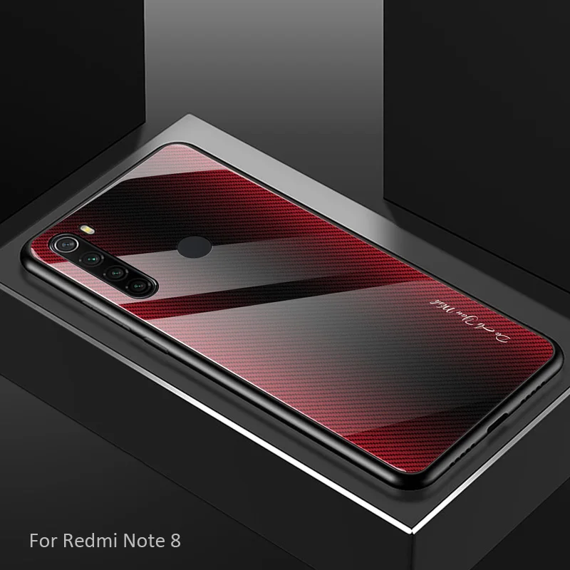 Чехол из закаленного стекла с градиентом из углеродного волокна для Xiaomi Redmi Note 8 Pro 8T