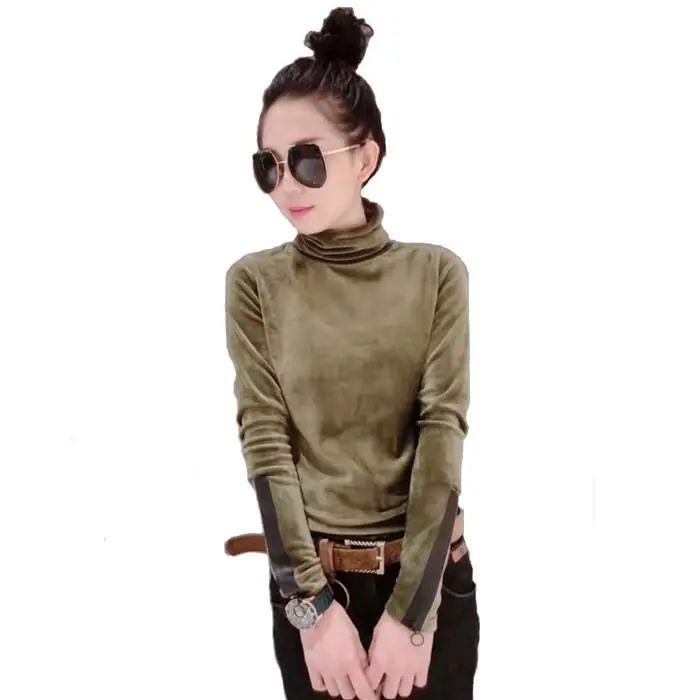 

European stations fall and winter warm velvet collar high collar hedging wild shirt long sleeve female UT141