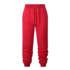 Брюки мужские однотонные с флисовой подкладкой, модные теплые спортивные штаны с резьбовыми манжетами, повседневные Джоггеры для бодибилдинга, красные