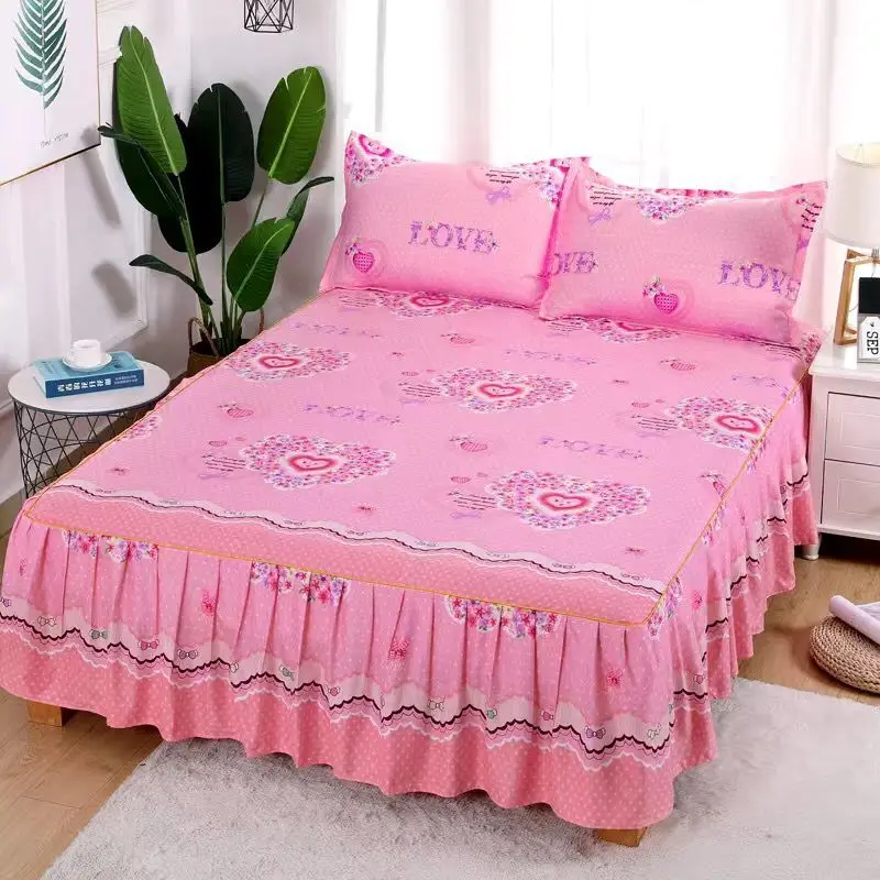 

3PCS/Set Decor Home Brand Bed Sheet SKirt Textile Bedding Flat Sheet Flower Bed Sheet+ Pillow Covers Pillow Soft Warm Bedsheets
