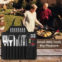 27pcsset stainless steel bbq tools set apron storage bag outdoor camping grill accessories barbecue knife fork shovel oil brush