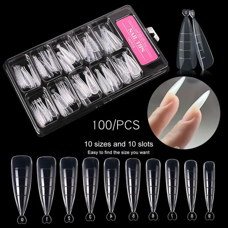 

100pcs10 Sizes Nail Art Quick Phototherapy Crystal Nail Extension Nail Extension Mold with Scale Nail Salon Supplies and Tools