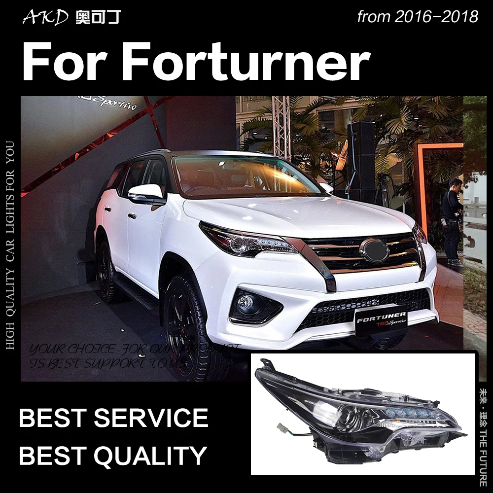 AKD автостайлинг для Toyota Fortuner фары 2016 2018 все светодиодный DRL ангельские глазки