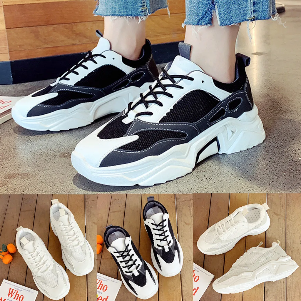 

SAGACE New casual shoes women fashion platform sneakers Women Cross-tied Mixed Color Lace-up Sports Shoes Casual Sneakers female