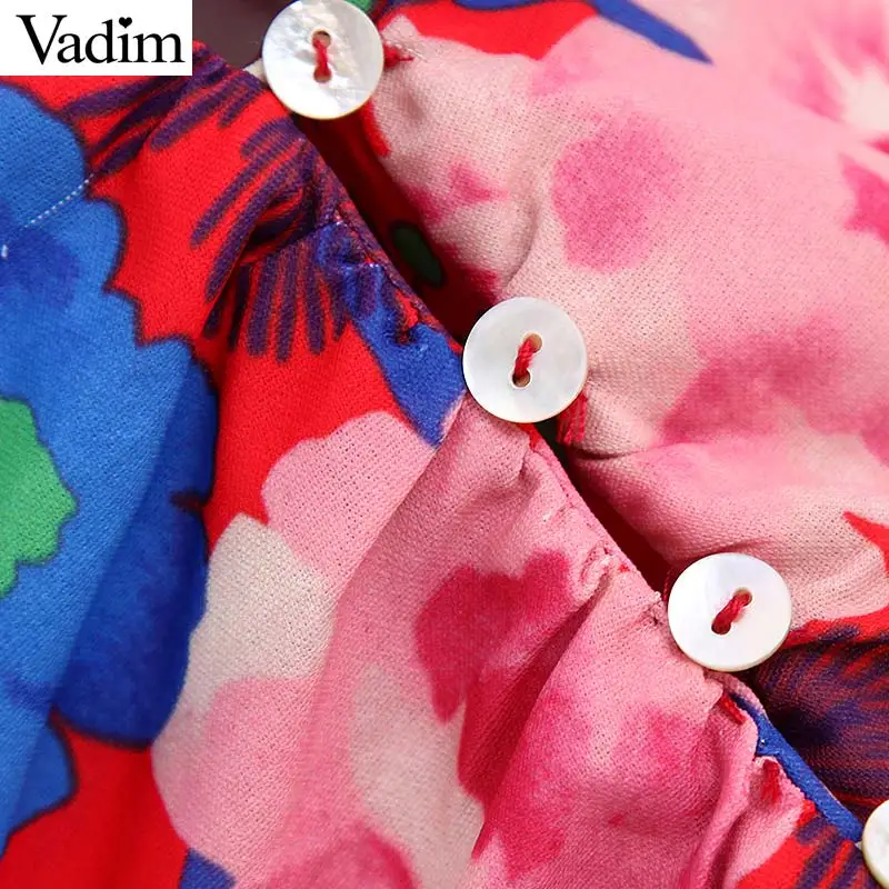 Vadim Женская стильная блузка с цветочным принтом длинным рукавом и круглым