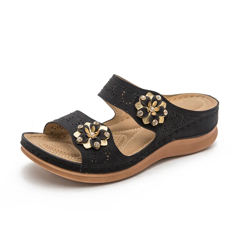 

Female Shoes Ladies' Slippers Low Big Size 2021 Flat Summer Scandals Fabric Slides PU Sewing Basic Shoes Low Ladies' Slippers Bi