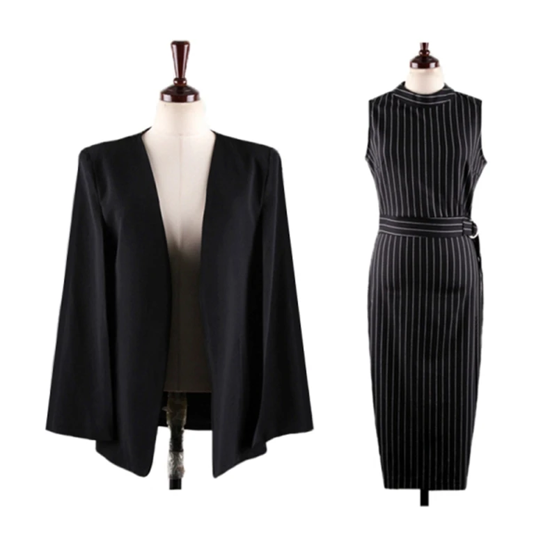 

New Arrival OL Work Striped Office Lady Dress Suits Two Piece Sets Elegant Women Blazer Jacket + Fashion Sheath Dresses Femme