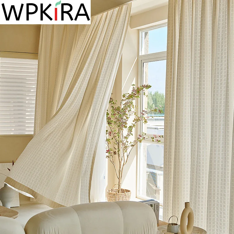 

Nordic Cream White Gauze Curtains For Living room Bedroom Light Impermeable Japanese Cotton Linen Beige Window Drapes AD809E