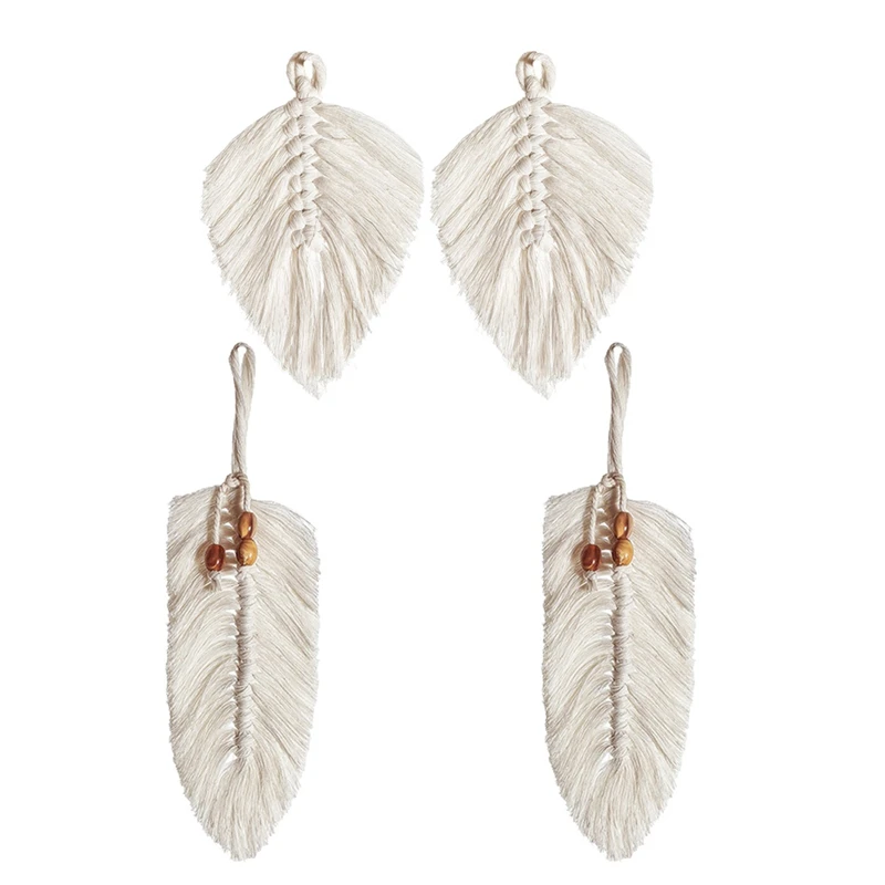 

Гобелен ручной работы из перьев макраме в форме листьев, хлопковая веревка, тканый богемный Настенный декор для гостиной, 4 шт.