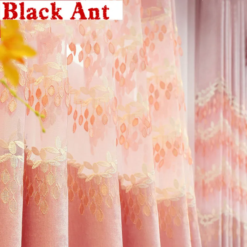 Европейские тисненые вышитые шторы розового цвета для спальни Роскошная шениль