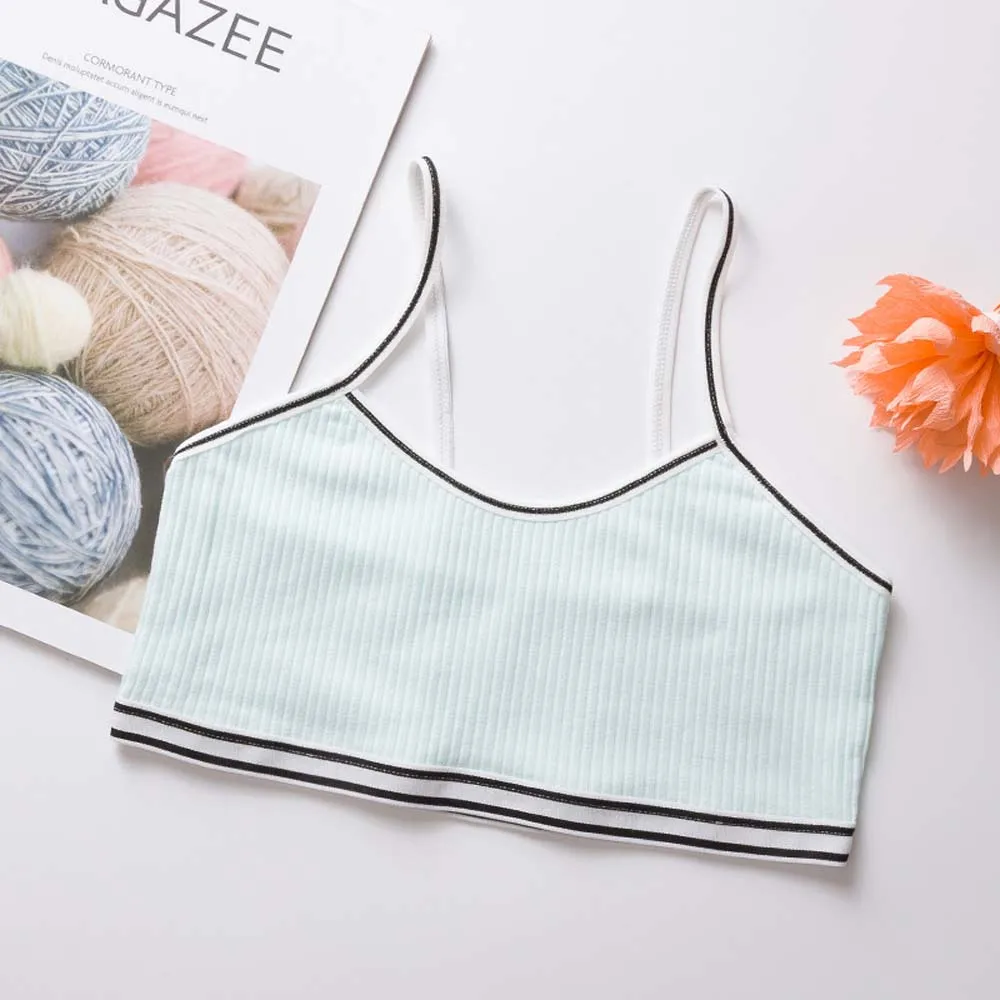 1PC Teenage Puberty Girl Sweet Candy Color Bra Underwear Striped Patchwork Thread Ribbed Wireless Bralette Vest - Цвет: Green