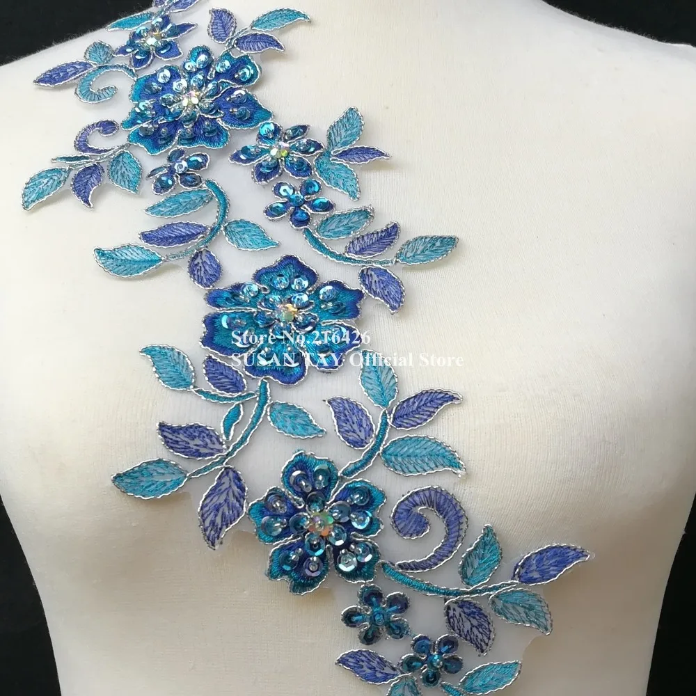 1 шт. x Ручной работы синий/бирюзовый синий/серебристый расшитые бисером вышитые