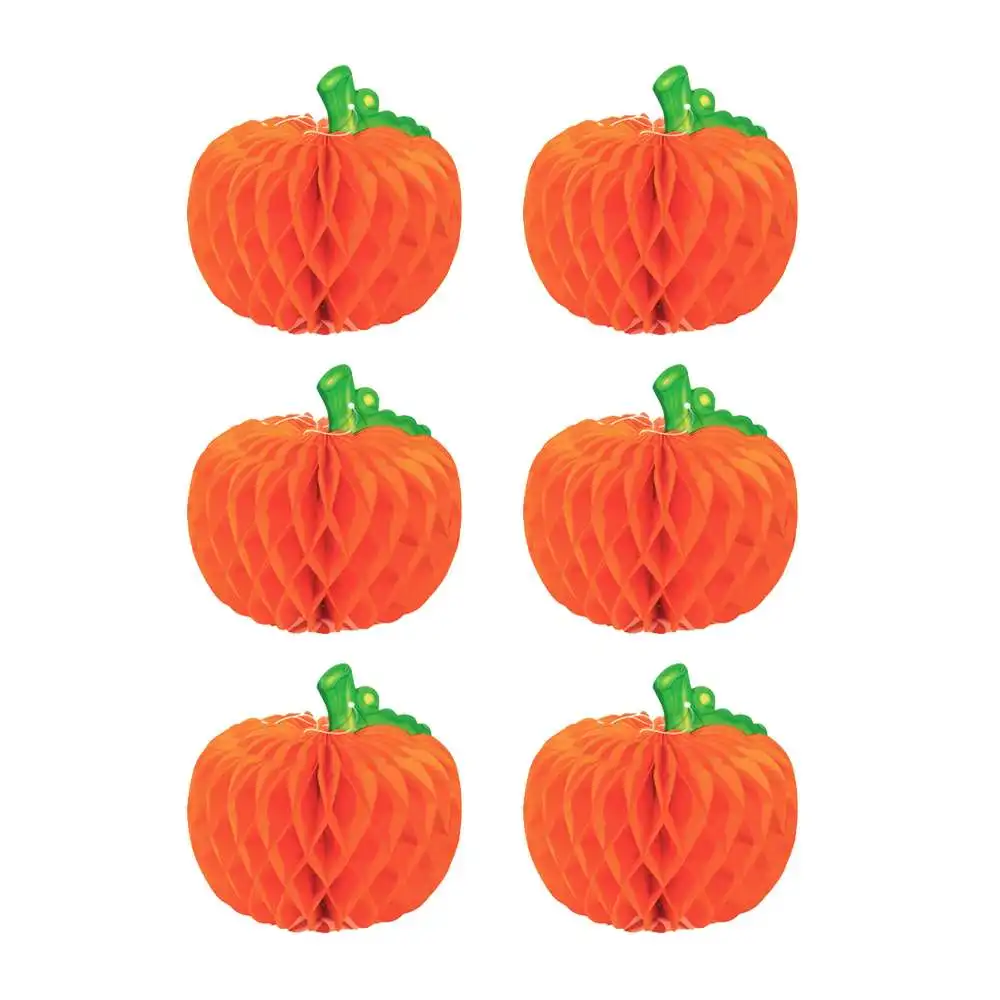 

6pcs Punch Hanging Pumpkin Decoration Halloween Decoration for Home Festival Party Pendant Honeycomb Ball Pumpkin Ornament