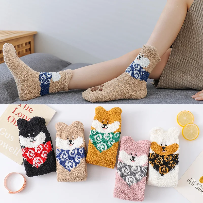 

Winter Thicker And Warmer Socks Women's Cartoon Dog Socks Woman Thick Socks Floor Sox Girl's Woman Sox Fahsion Dog Cartoon Sox