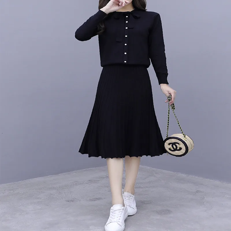 Женское платье осень зима вязаный комплект из 2 предметов женский свитер