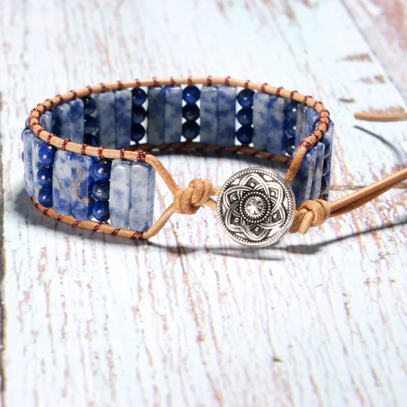 Браслет из натурального камня однослойный браслет бисера плетеный кожаный