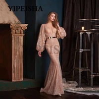 glittery o neck mermaid evening dresses backless beading long sleeve sweep train prom party gown robes de soir%c3%a9e vestidos %d0%bf%d0%bb%d0%b0%d1%82%d1%8c%d0%b5
