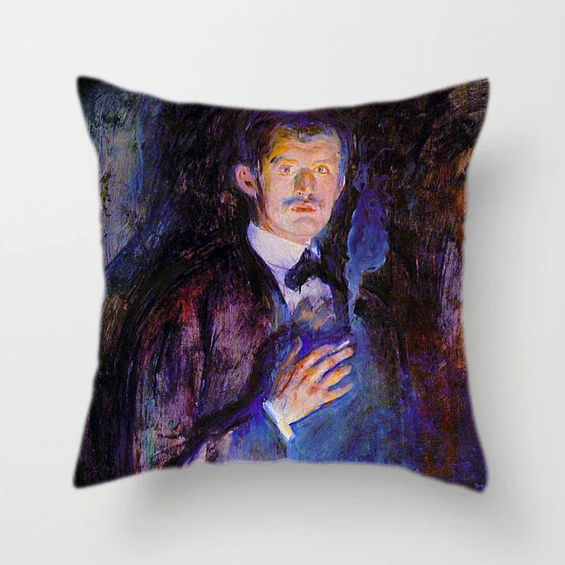 Famous Oil Painting Decorative Throw Pillows Cushion Cover The Scream Edvard Munch Self-portrait for Couch Sofa Living Room Home meet edvard munch