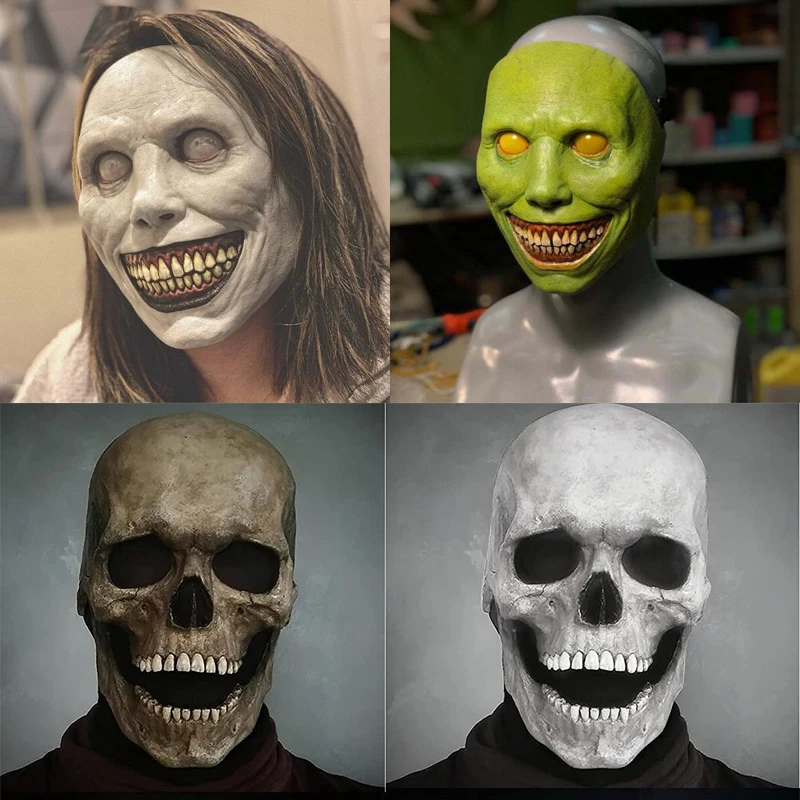 

Дешевая передвижная голова-маска с черепом Reneecho, ужасный шлем, страшные смайлики с демоном, реквизит для Хэллоуина