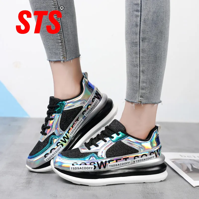 

Кроссовки женские сетчатые с блестками, на плоской подошве