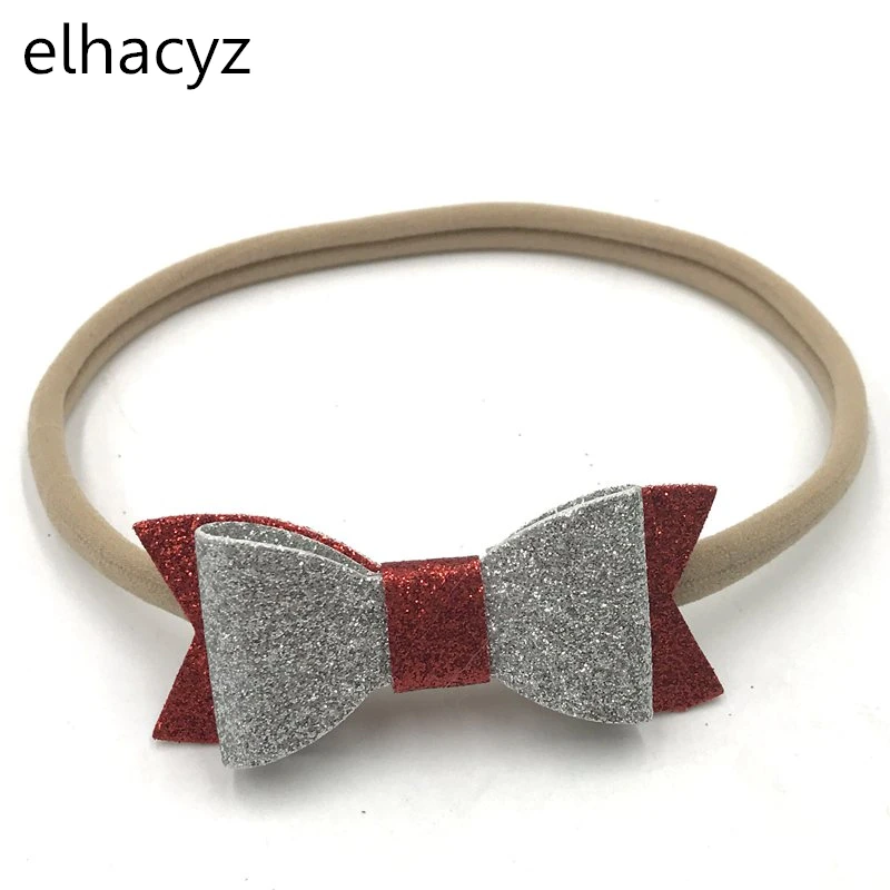 6 шт./лот красный белый зеленый Рождественский кожаный бант с нейлоновой повязкой