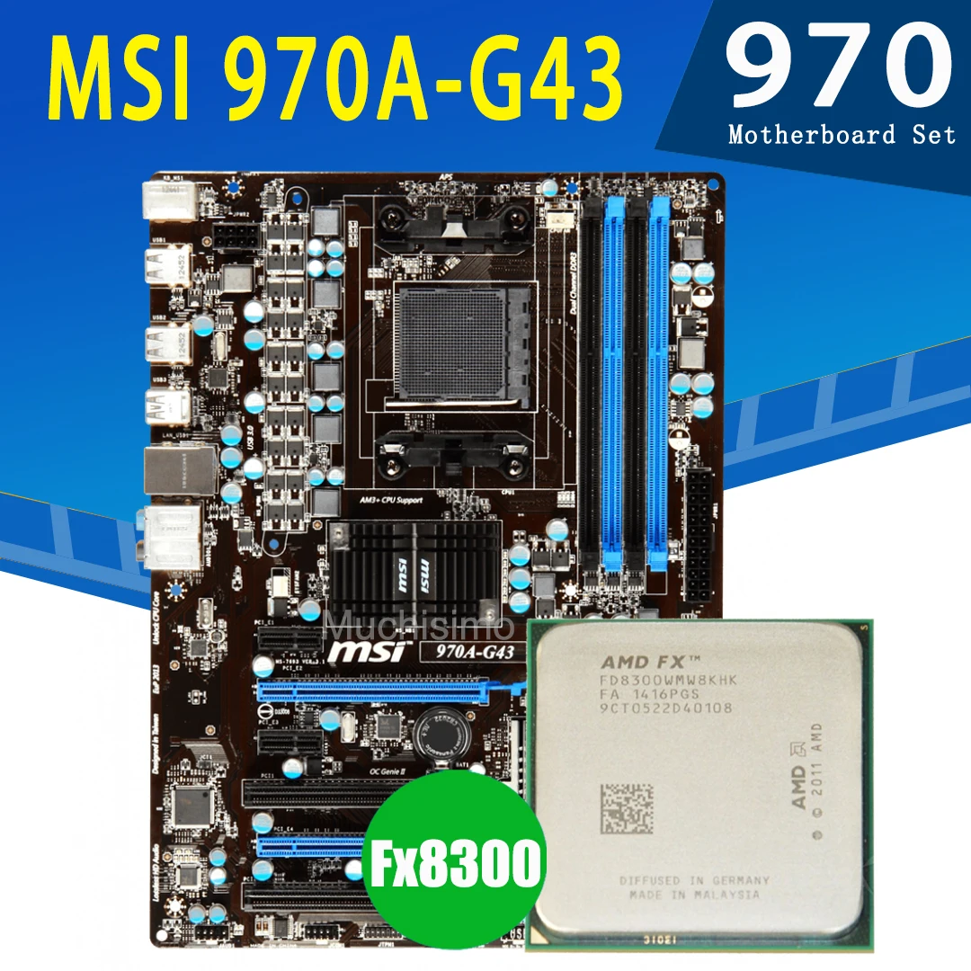 Preise Buchse AM3 + MSI 970A-G43 Placa-mãe E CPU AMD FX-8300 Motherboard Set 3,3 GHz 8-Core 8MB DDR3 PC AMD 970 Placa-mãe AM3 + Verwendet ATX
