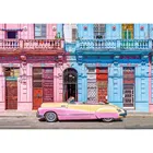 Алмазная картина с квадратнымикруглыми стразами E1402, картина сделай сам с изображением Розового автомобиля на Кубы, 5D мозаика, украшение в подарок