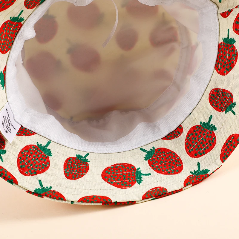 

Girls Summer Cute Strawberry Bucket Hat Auntumn Sping Packable Foldable Fishermen Hat Korean Design Outdoor Cap For Womens Men