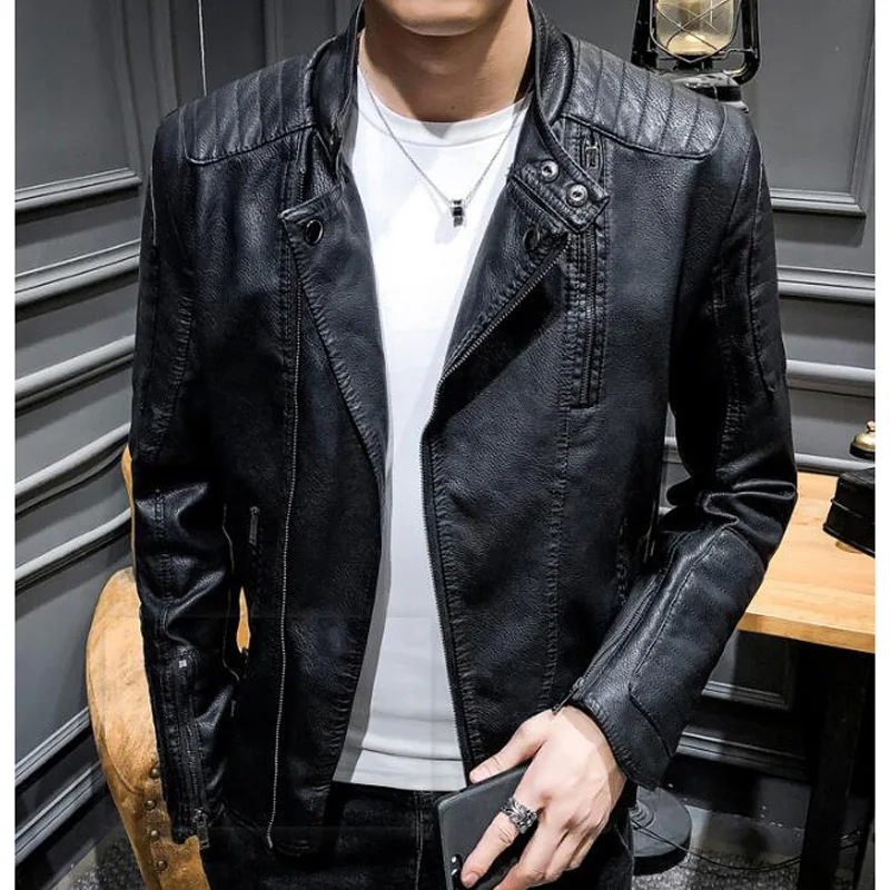Мужская куртка из искусственной кожи приталенная Повседневная Верхняя одежда