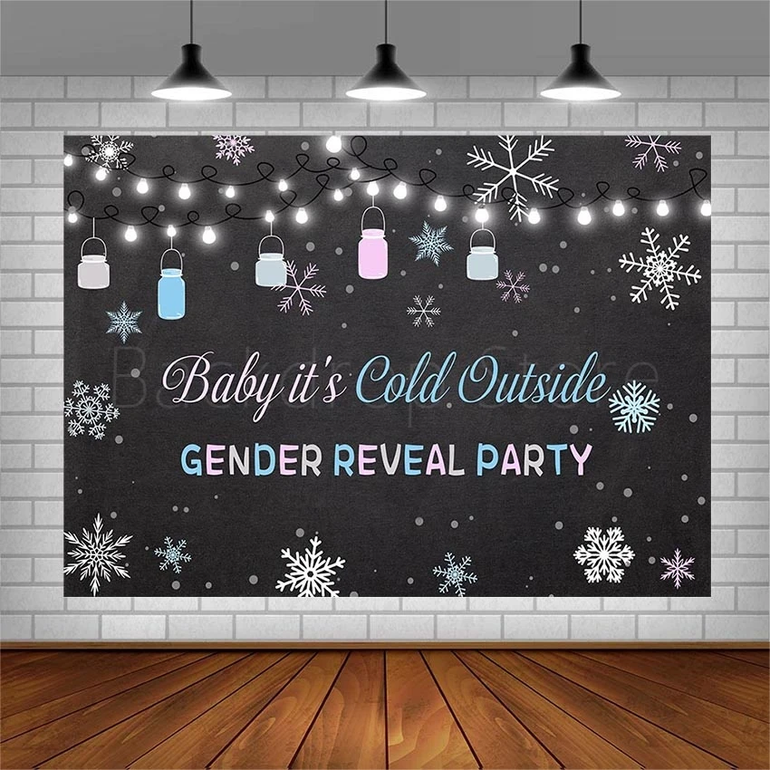 

Avezano Photography Background Winter Gender Reveal Baby Shower Baby Bottle Snowflake Backdrops For Photo Studio Photobooh Decor