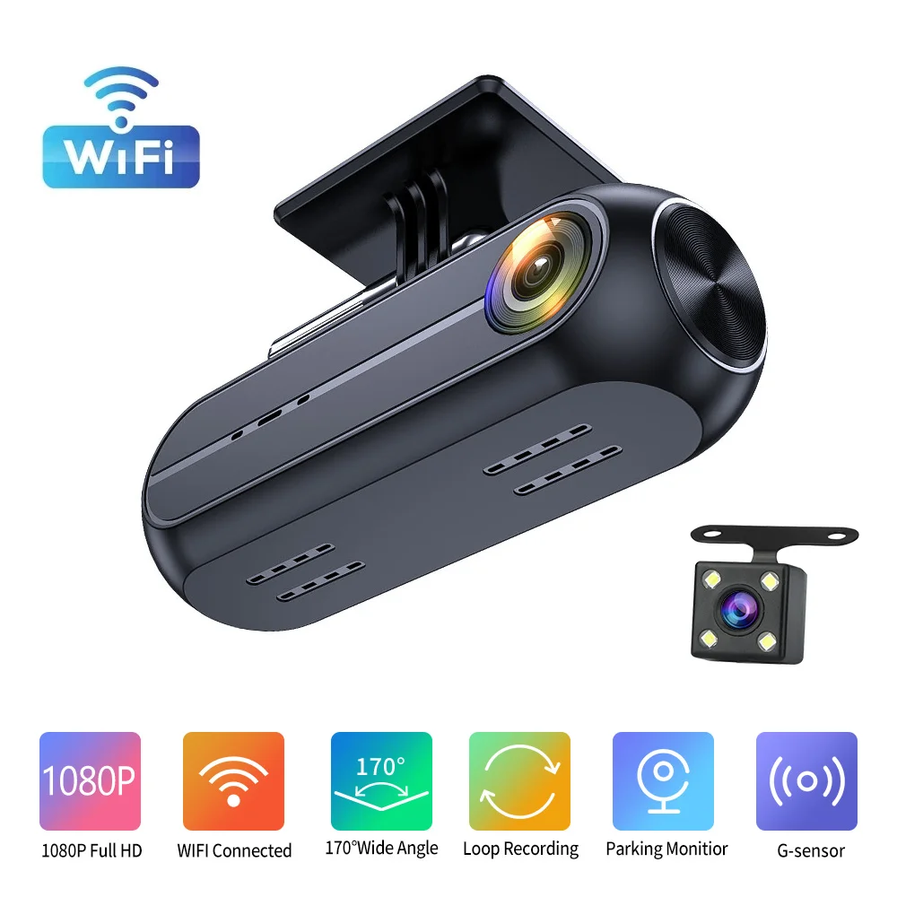 Dash Cam 170° 1080P HD GPS Vehicle Drive Auto Video DVR Smart Connect Android WIFI Car Camera Recorder 24H Parking Monitoring