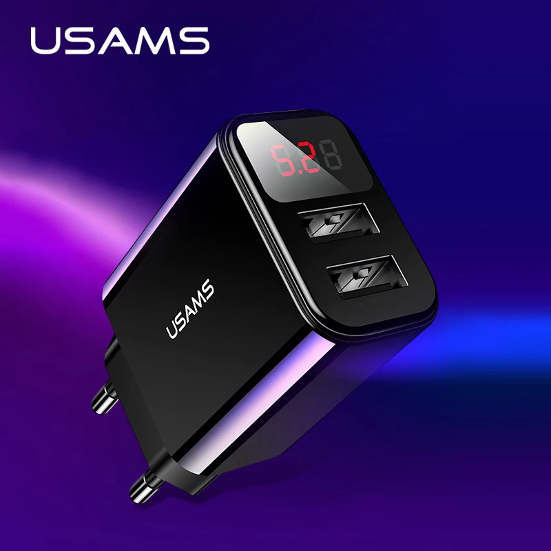 USAMS двойное зарядное устройство USB LED дисплей Мобильный телефон EU Быстрая зарядка
