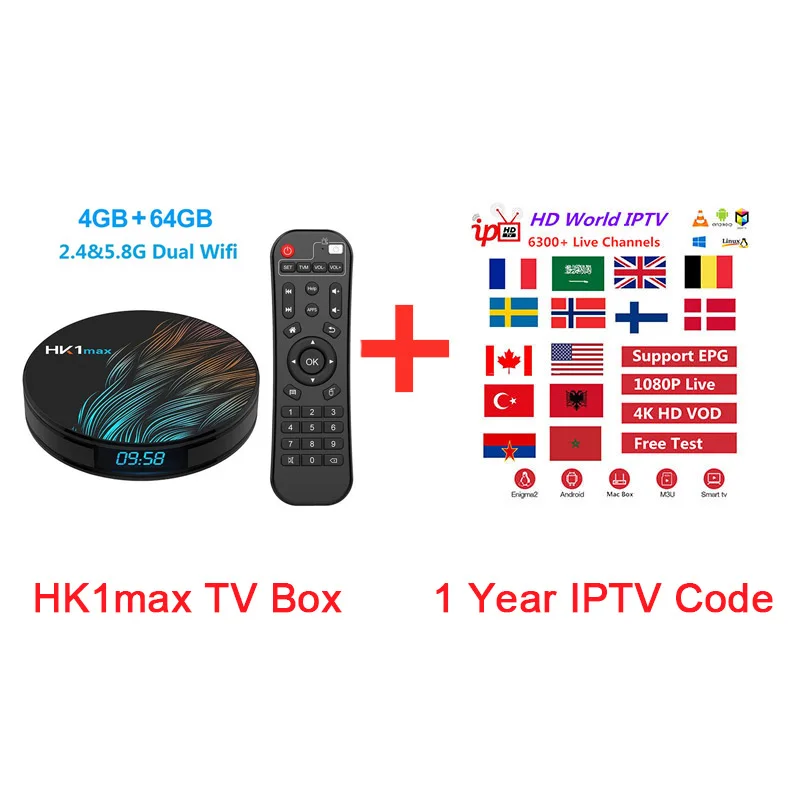 4G64G(1 Year IPTV) HK1 MAX Android9.0 Смарт ТВ коробка с 1 год Европа арабский Бельгия голландский Франция код IPTV полный 6300+ каналы и 7900 VOD телеприставка - Цвет: 4G64G(1 Year IPTV)