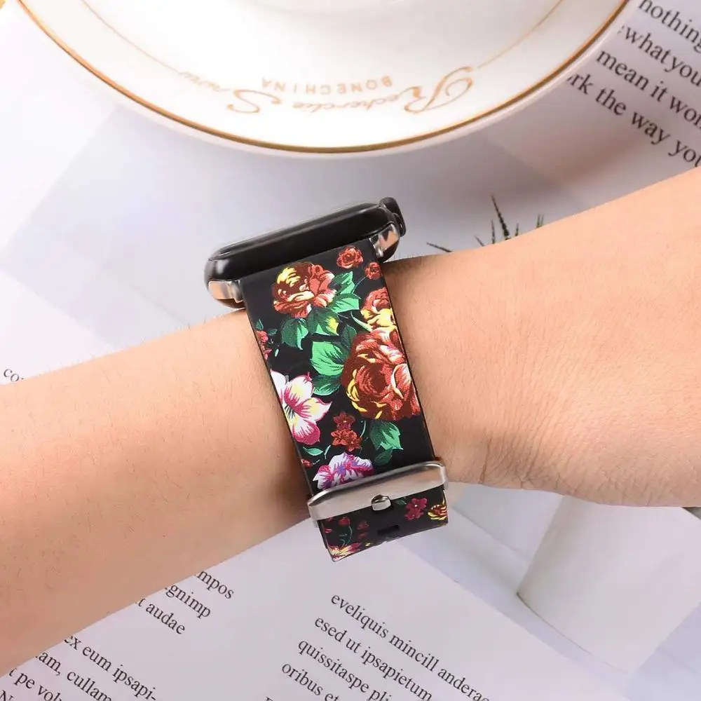 Цветочная повязка для Apple Watch 38/40/42/44 мм мягкий силиконовый спортивный браслет