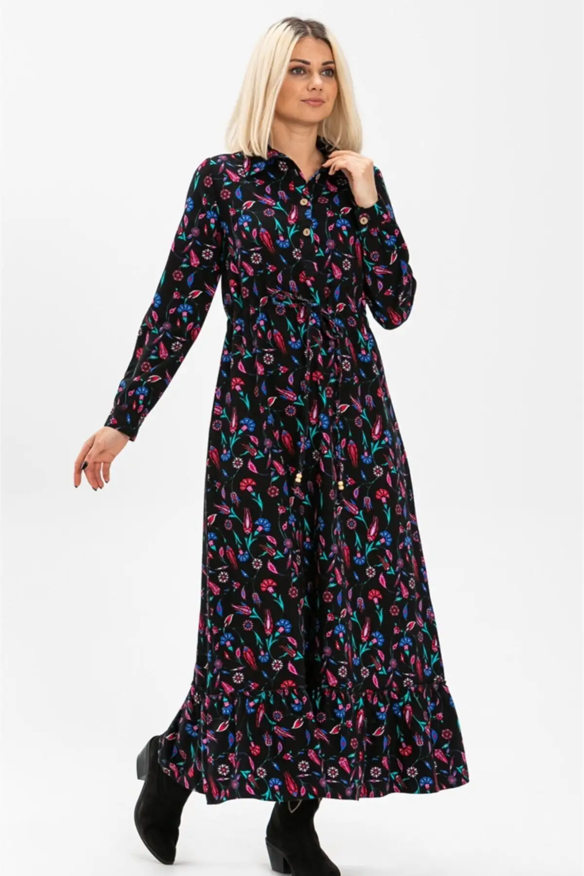 

Gülç 100% Organic English Cotton Cloth Vintage Ethnic Bohemian Long Dress Tile Pattern