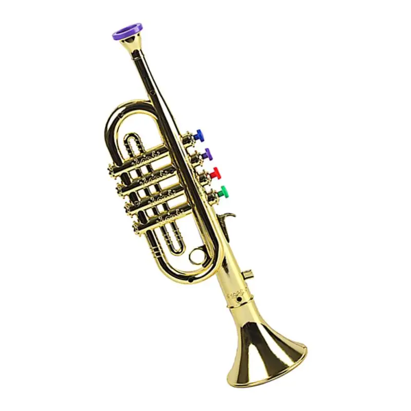 

1x Kids Trumpet Plastic with 3 Colored Keys for Early Developmental Toy Golden