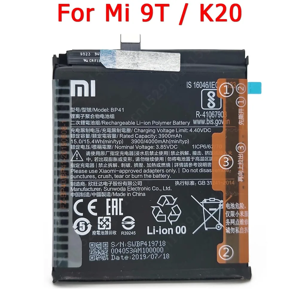 100% Оригинальный аккумулятор для Xiaomi Mi 9T K20 Pro BP41 BP40 встроенный литий ионный