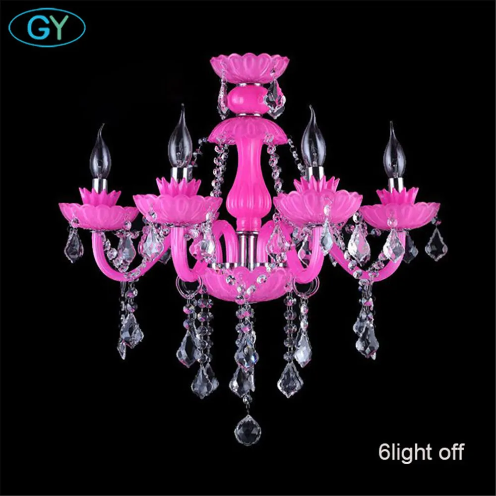 Современная хрустальная люстра в форме свечи розовая детская лампа принцессы