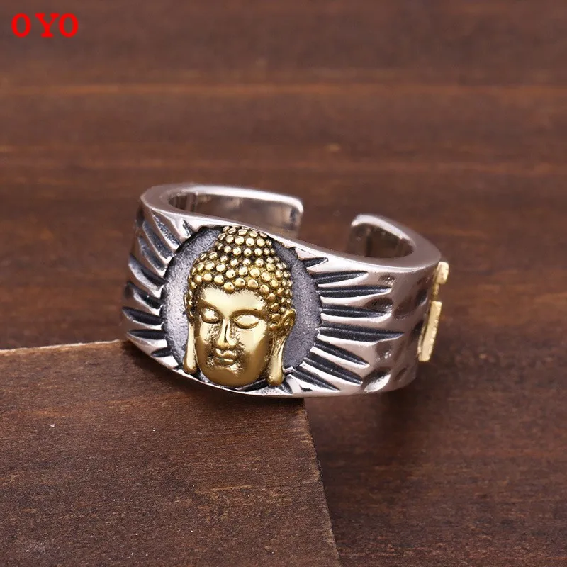 Мужское кольцо Будды Wanzi Rulai из серебра 100% пробы, мужское Открытое кольцо из тайского серебра в ретро стиле, Женское кольцо