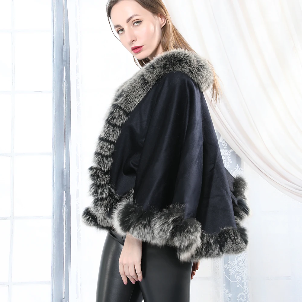 Модная свободная накидка из натурального Лисьего меха кашемировое пальто шаль