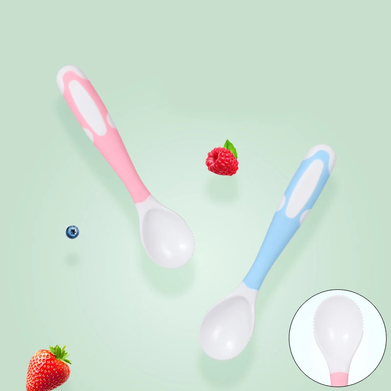 Cucharas de frutas de PP para beb&eacute;, dise&ntilde;o dentado de doble cara, platos de alimentaci&oacute;n, vajilla para ni&ntilde;os, platos para beb&eacute;, alimentador de comedor, 2 unids/lote-0