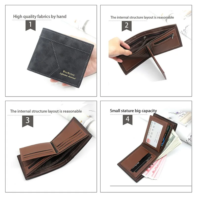 Мужской кошелек из искусственной кожи с карманом для монет на молнии тонкий 2021 |