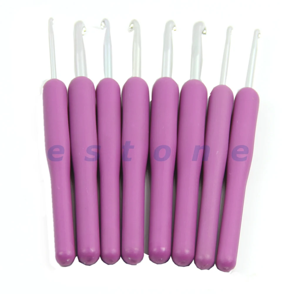 

8Pcs Ergonomic Plastic Handles Crochet Hooks Knitting Knit Needles Set Purple QW