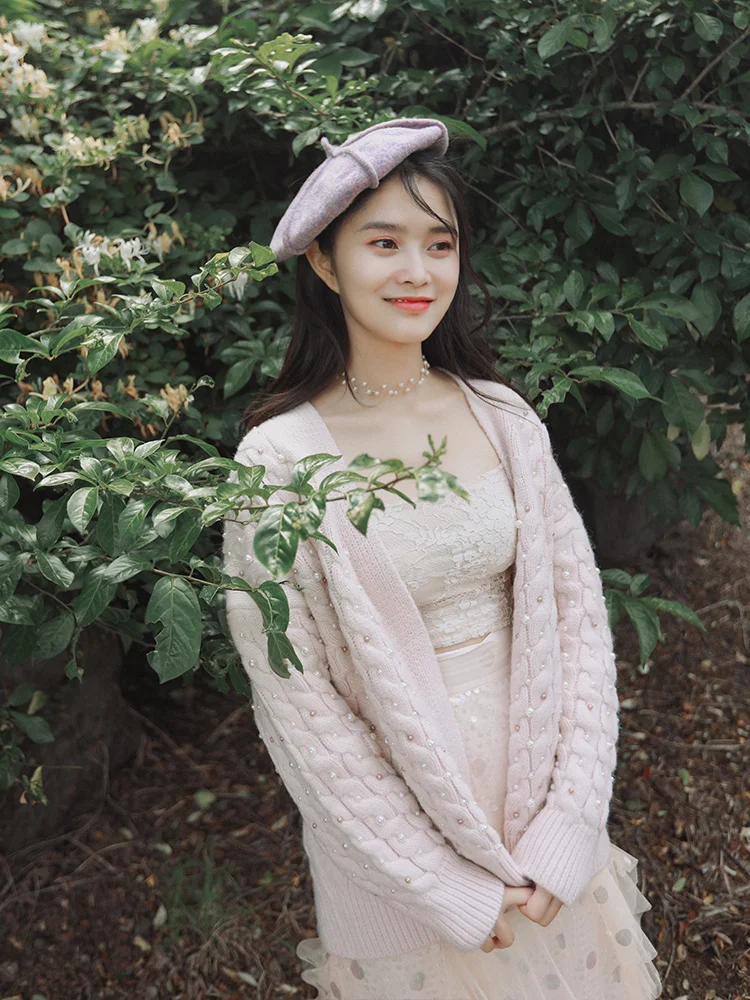 Женский короткий вязаный свитер Осенний Укороченный кардиган ручной работы с