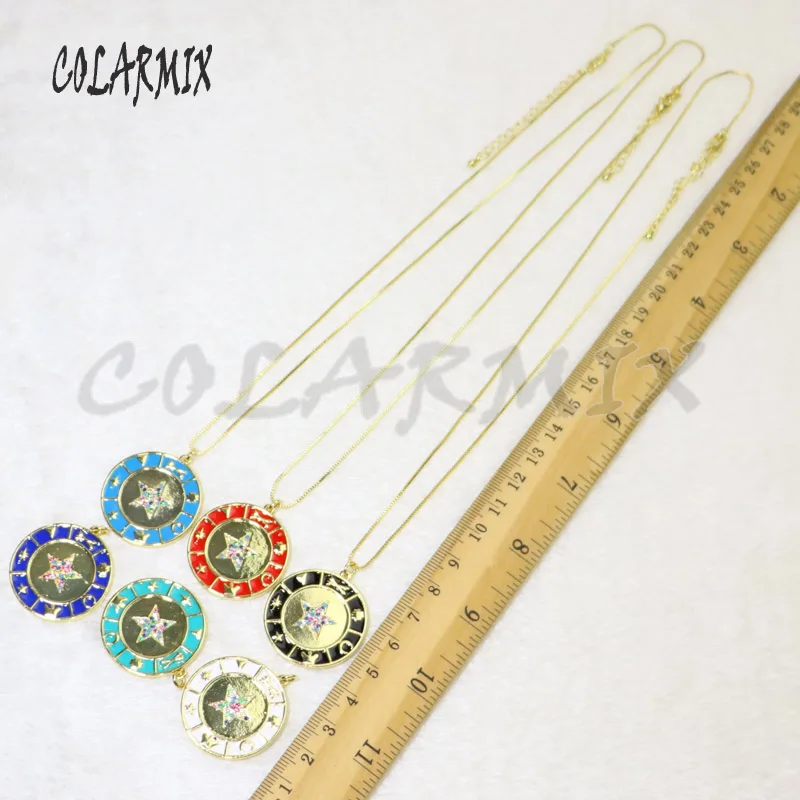 

8 Pcs Colorful Enamel Round pendant jewelry Necklace gift for lady for star pendant wholesale jewelry 5959
